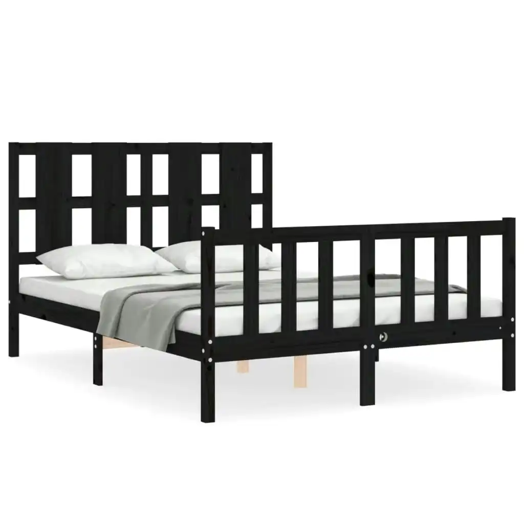 Bed Frame with Headboard Black 137x187 cm Double Solid Wood 3192210