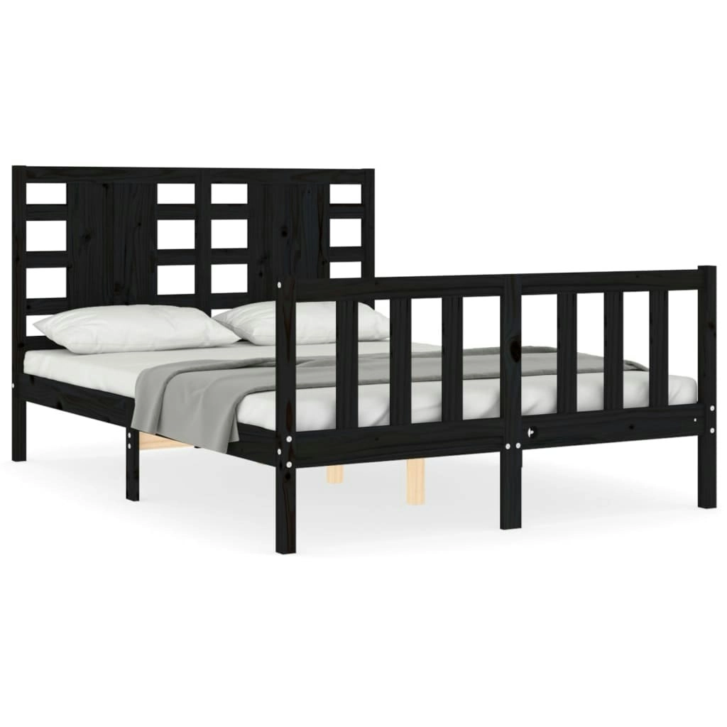 Bed Frame with Headboard Black 137x187 cm Double Solid Wood 3192795