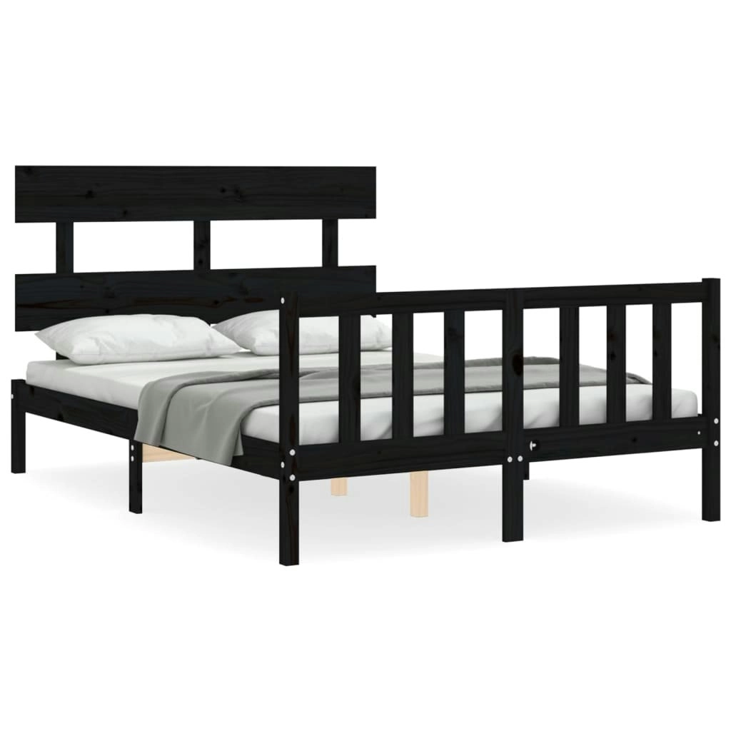 Bed Frame with Headboard Black 137x187 cm Double Solid Wood 3193250