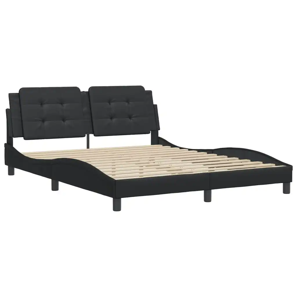 Bed Frame with Headboard Black 153x203 cm Queen Size Faux Leather 3208221