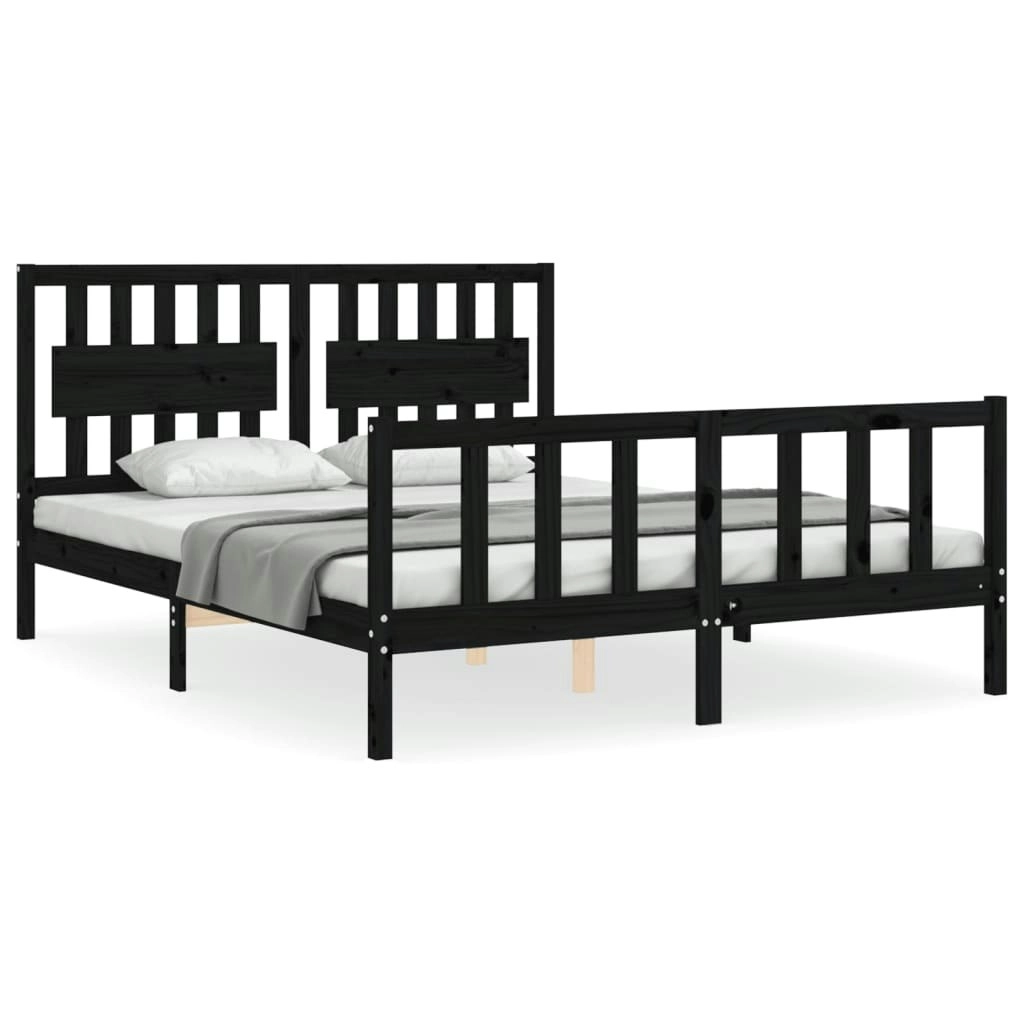 Bed Frame with Headboard Black 153x203 cm Queen Solid Wood 3192435