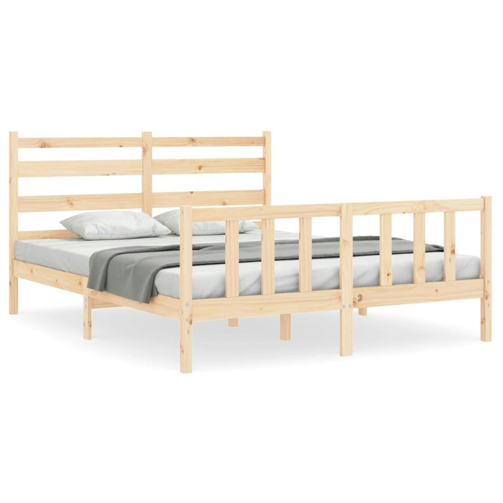 Bed Frame with Headboard 153x203 cm Queen Solid Wood 3192041