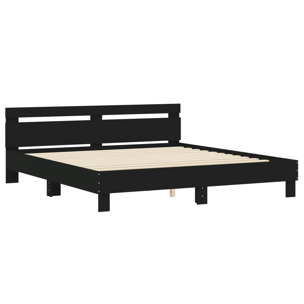 Bed Frame with Headboard Black 183x203 cm King Size Engineered Wood 3207400