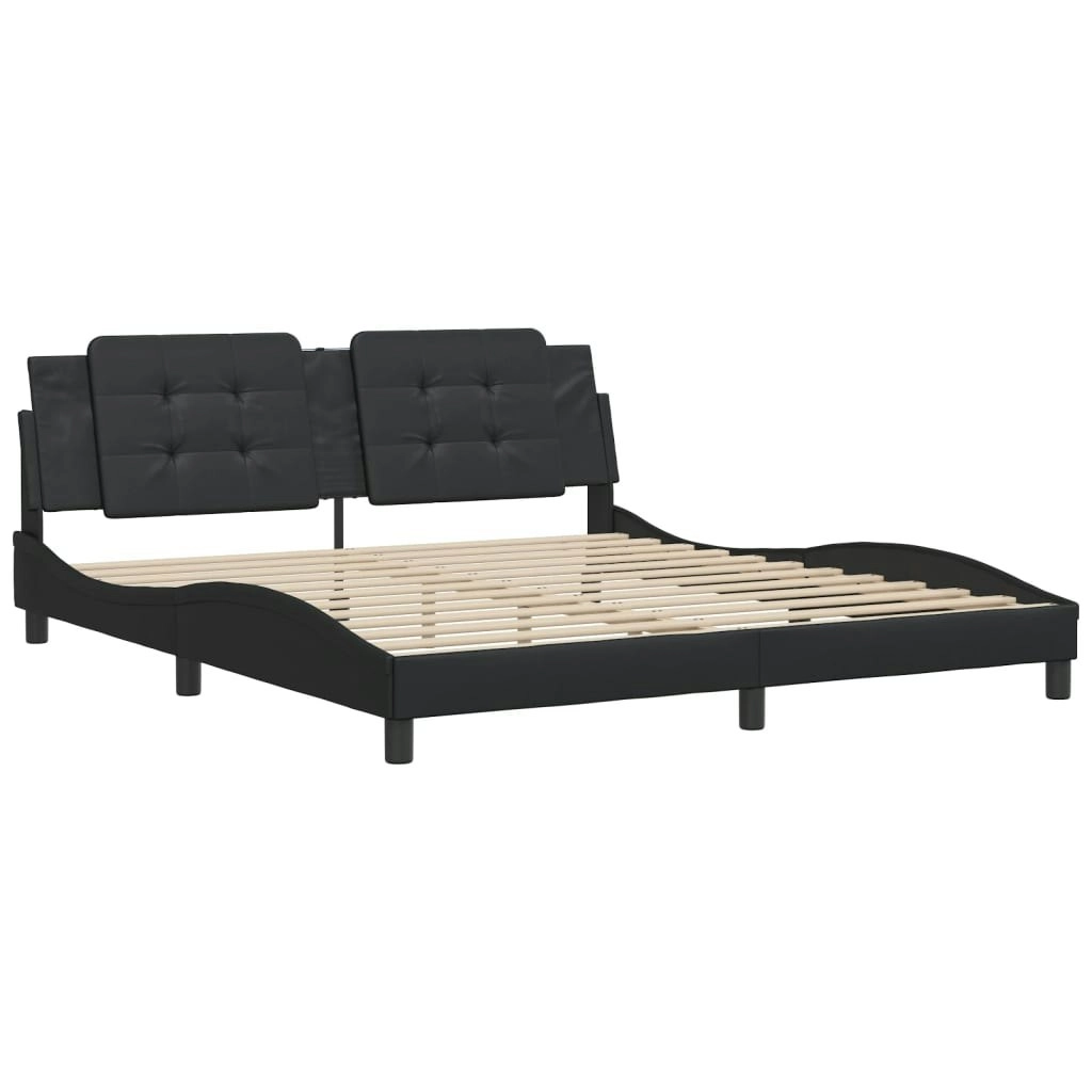 Bed Frame with Headboard Black 183x203 cm King Size Faux Leather 3208198