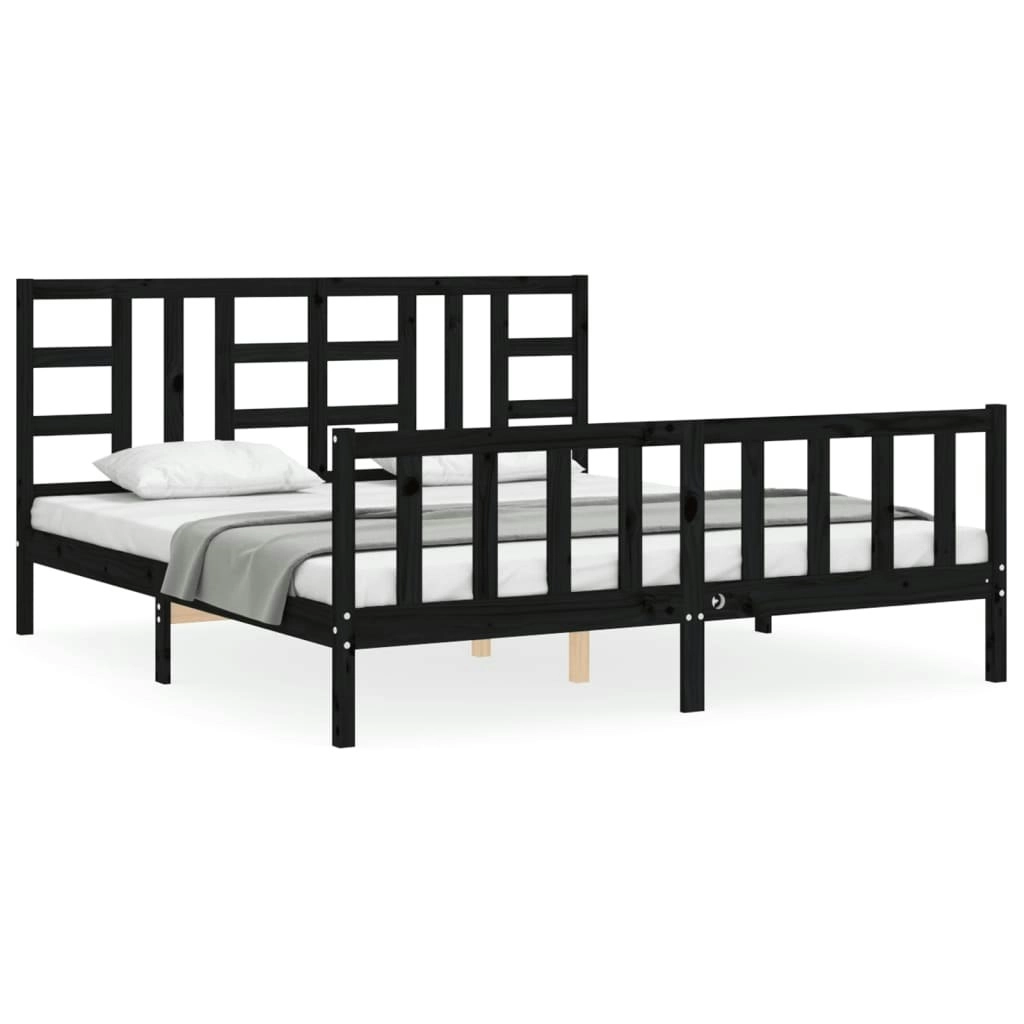 Bed Frame with Headboard Black 183x203 cm King Solid Wood 3191990