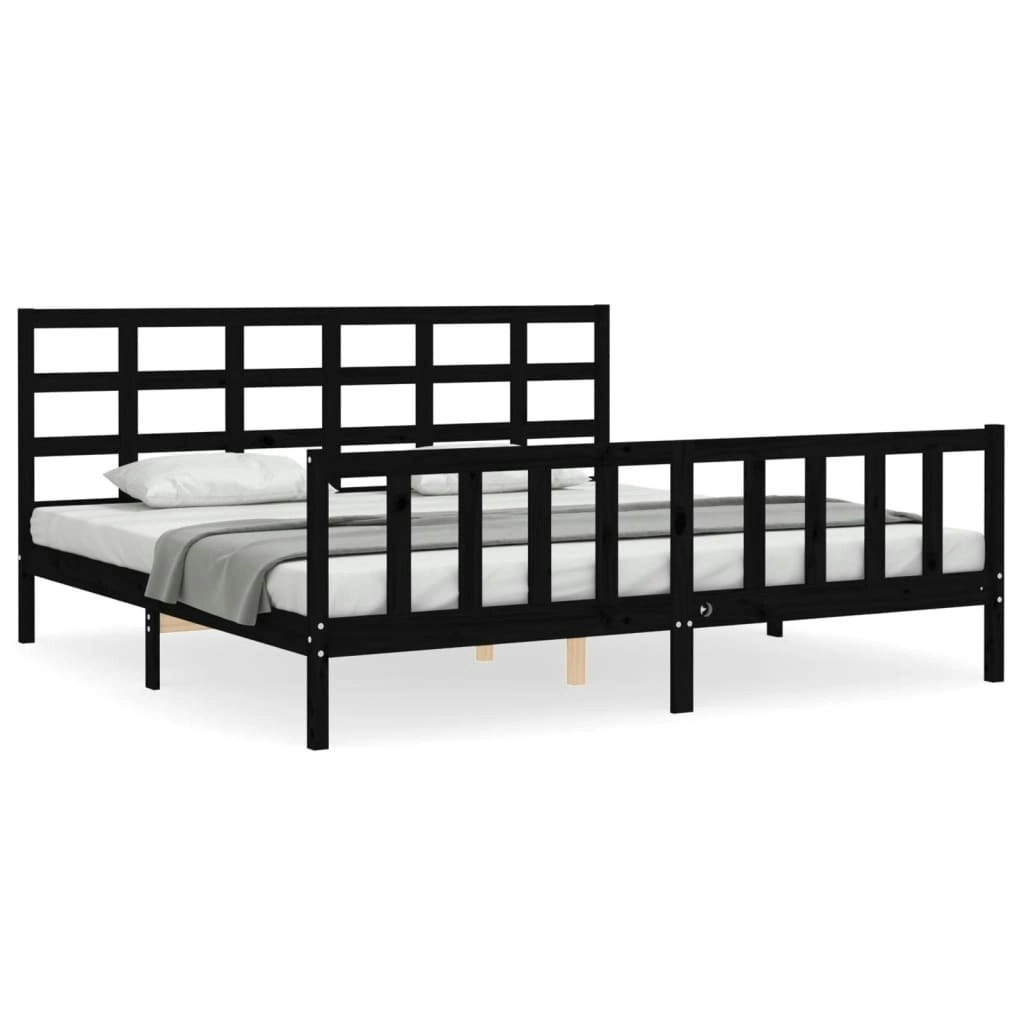 Bed Frame with Headboard Black 183x203 cm King Solid Wood 3192120