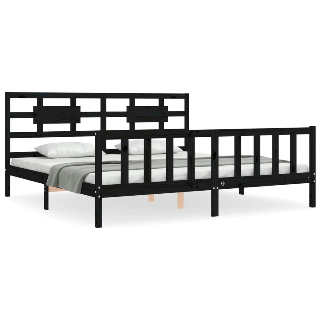 Bed Frame with Headboard Black 183x203 cm King Solid Wood 3192575