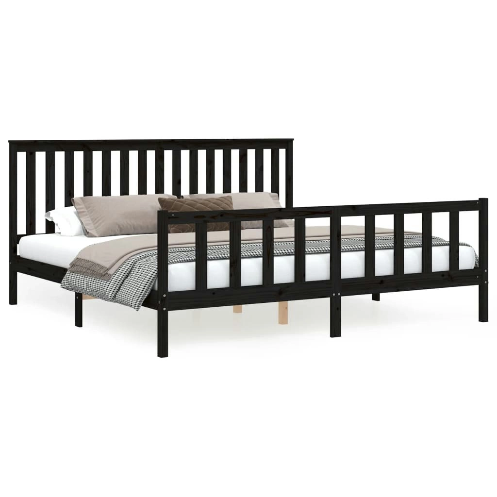 Bed Frame with Headboard Black 183x203 cm Solid Wood Pine King Size 3188225