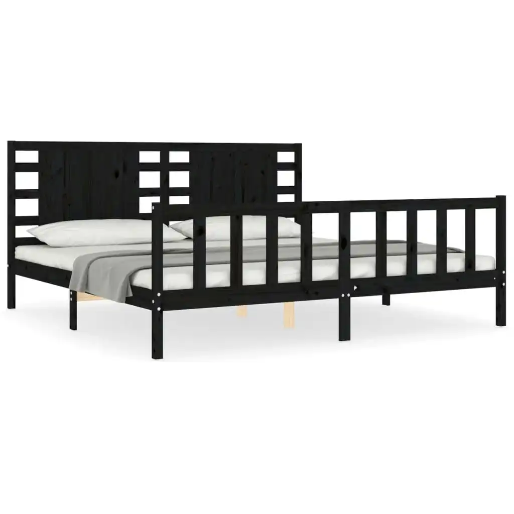 Bed Frame with Headboard Black 183x203 cm King Solid Wood 3192835