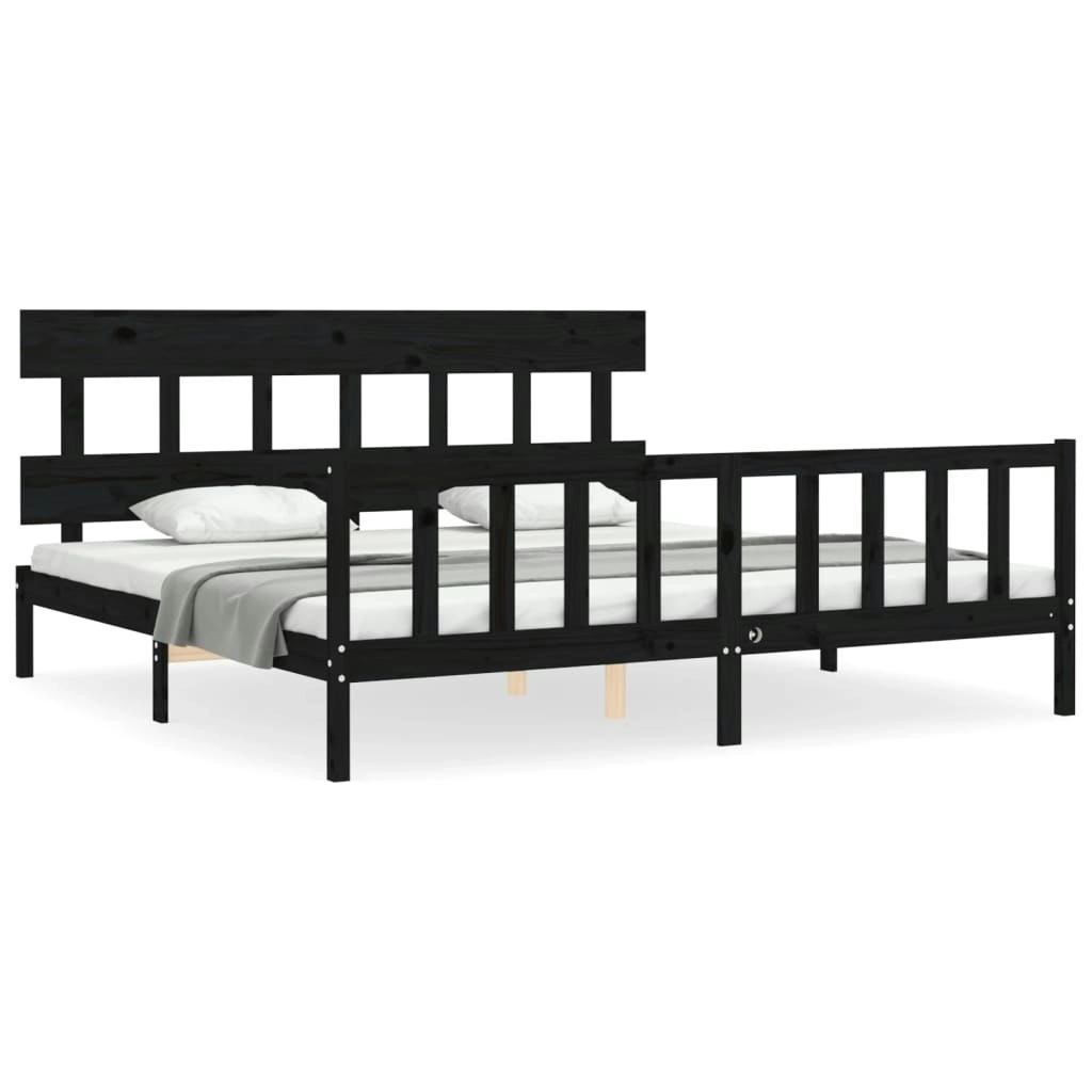 Bed Frame with Headboard Black 183x203 cm King Solid Wood 3193355