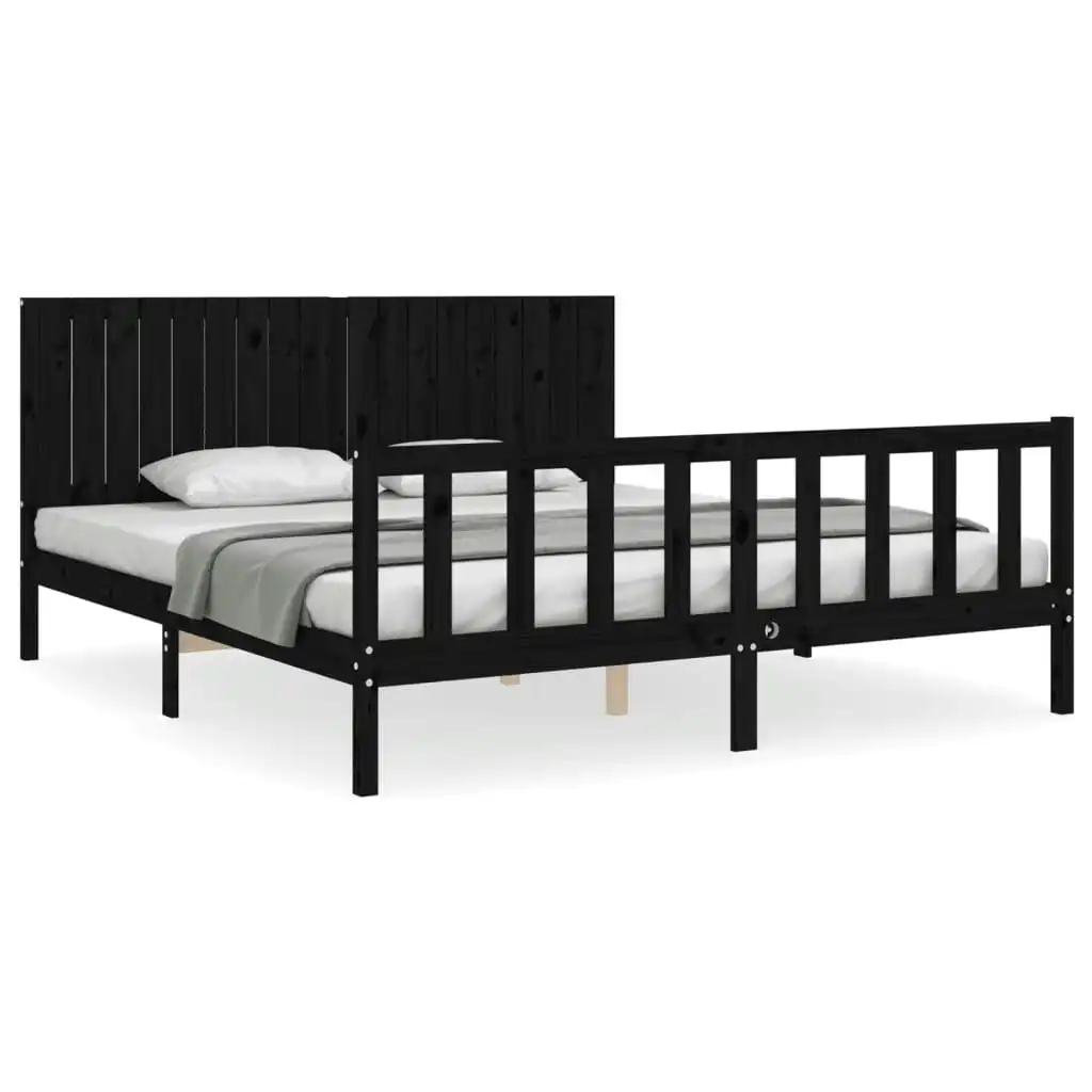 Bed Frame with Headboard Black 183x203 cm King Solid Wood 3192965