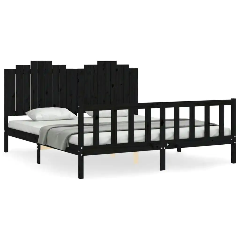 Bed Frame with Headboard Black 183x203 cm King Solid Wood 3192315