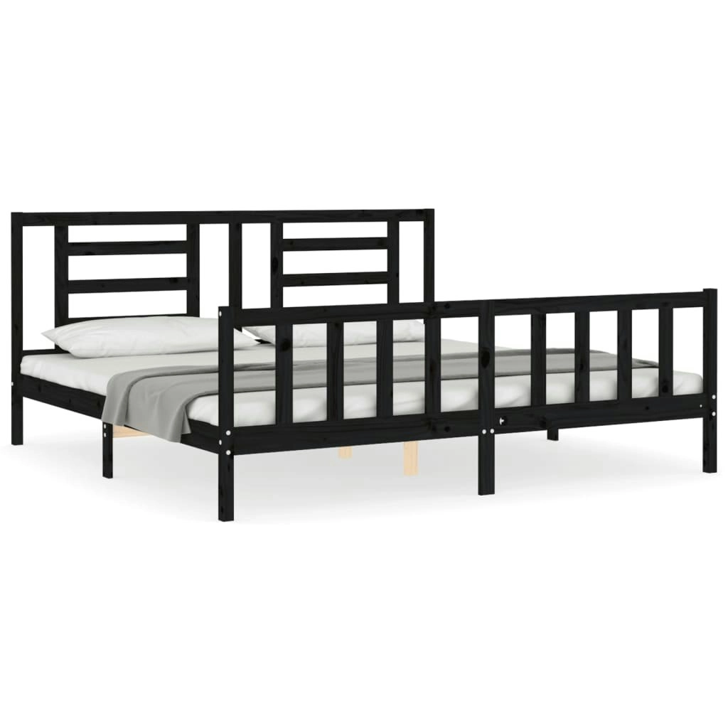 Bed Frame with Headboard Black 183x203 cm King Solid Wood 3192900