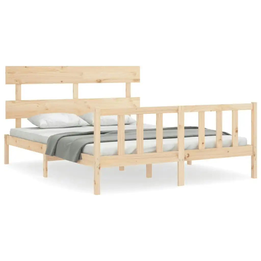 Bed Frame with Headboard 153x203 cm Queen Solid Wood 3193276