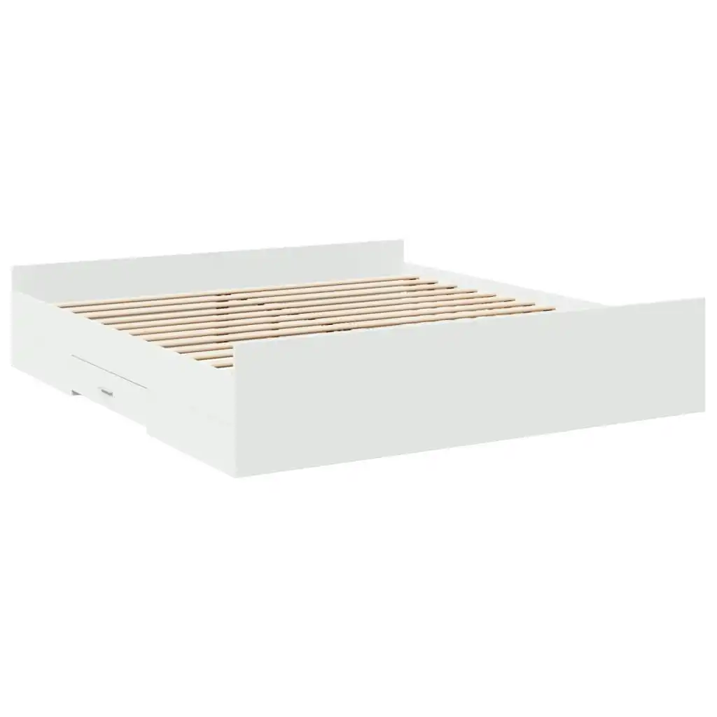 Bed Frame with Drawers White 183x203 cm King Size Engineered Wood 3280272