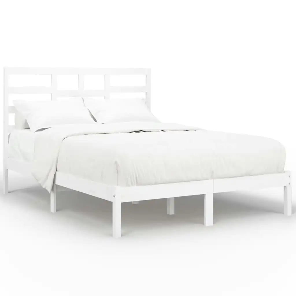 Bed Frame White Solid Wood 137x187 cm Double Size 3105771