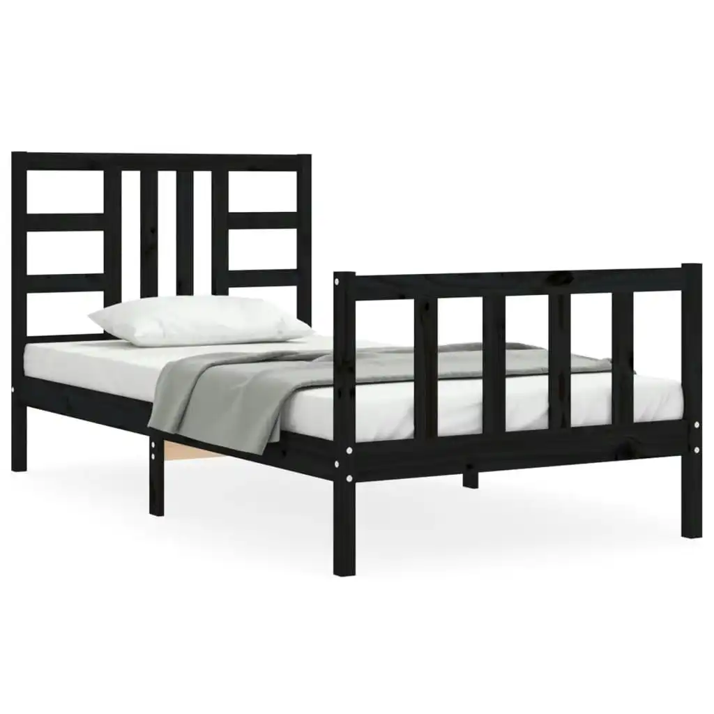 Bed Frame with Headboard Black 92x187 cm Single Size Solid Wood 3191940