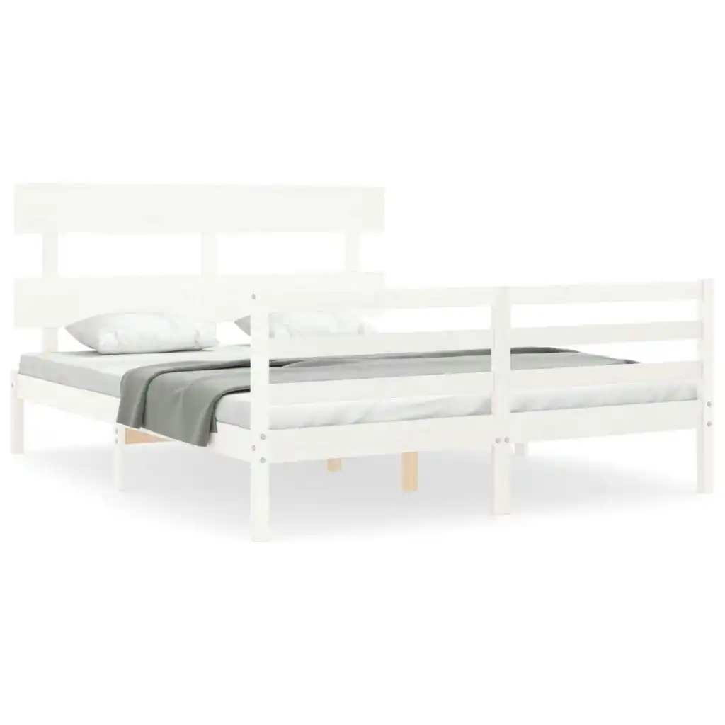 Bed Frame with Headboard  White 153x203 cm Queen Solid Wood 3195097