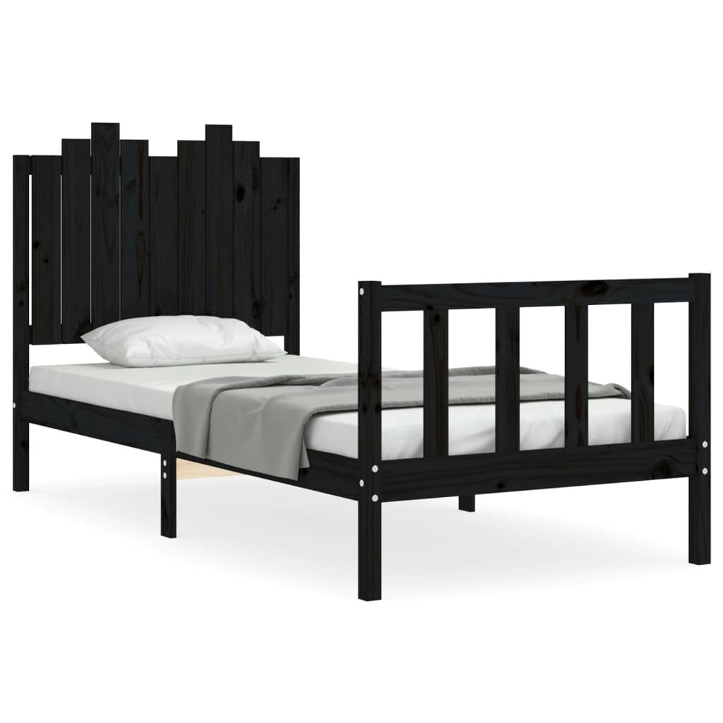 Bed Frame with Headboard Black 92x187 cm Single Size Solid Wood 3192265