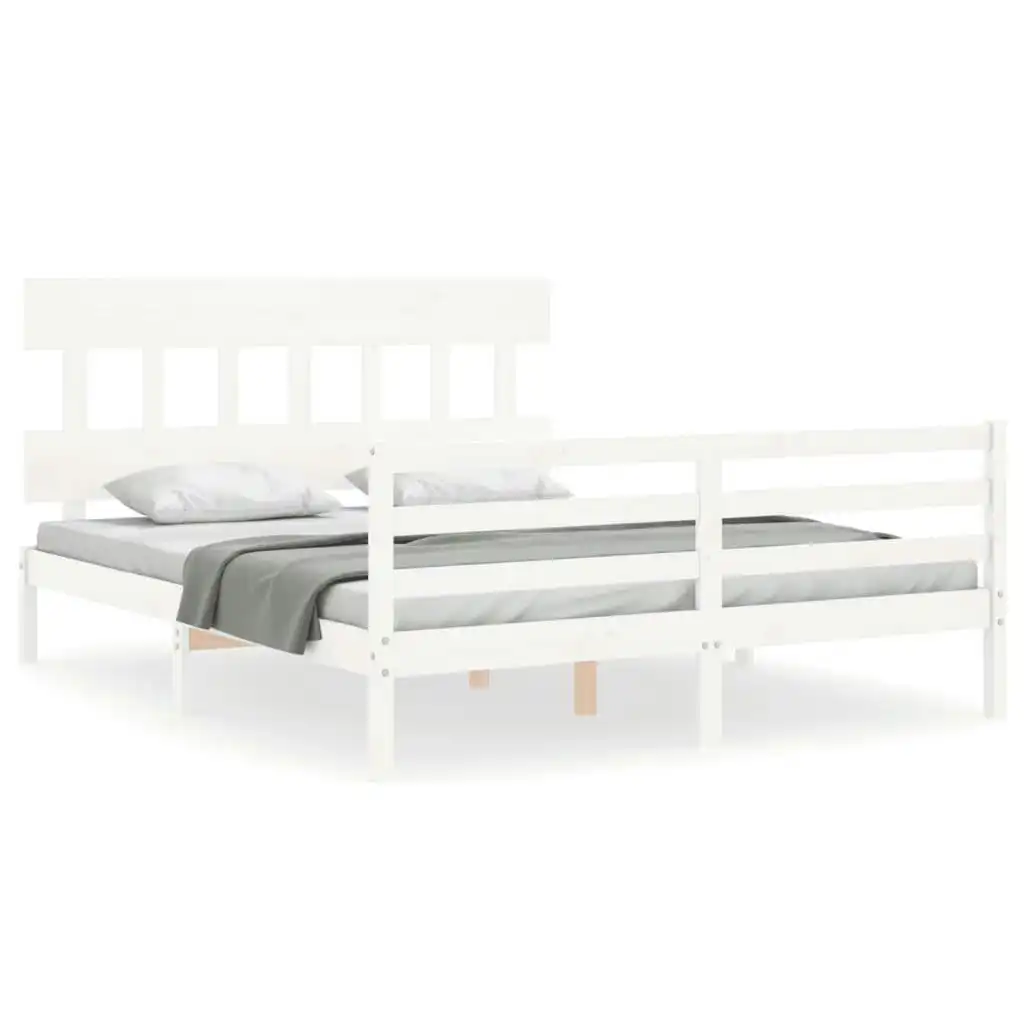 Bed Frame with Headboard  White 153x203 cm Queen Solid Wood 3195162