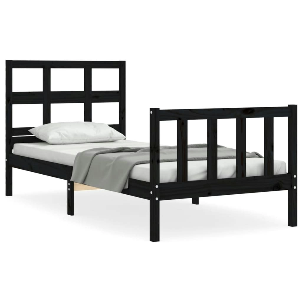 Bed Frame with Headboard Black 92x187 cm Single Size Solid Wood 3192980