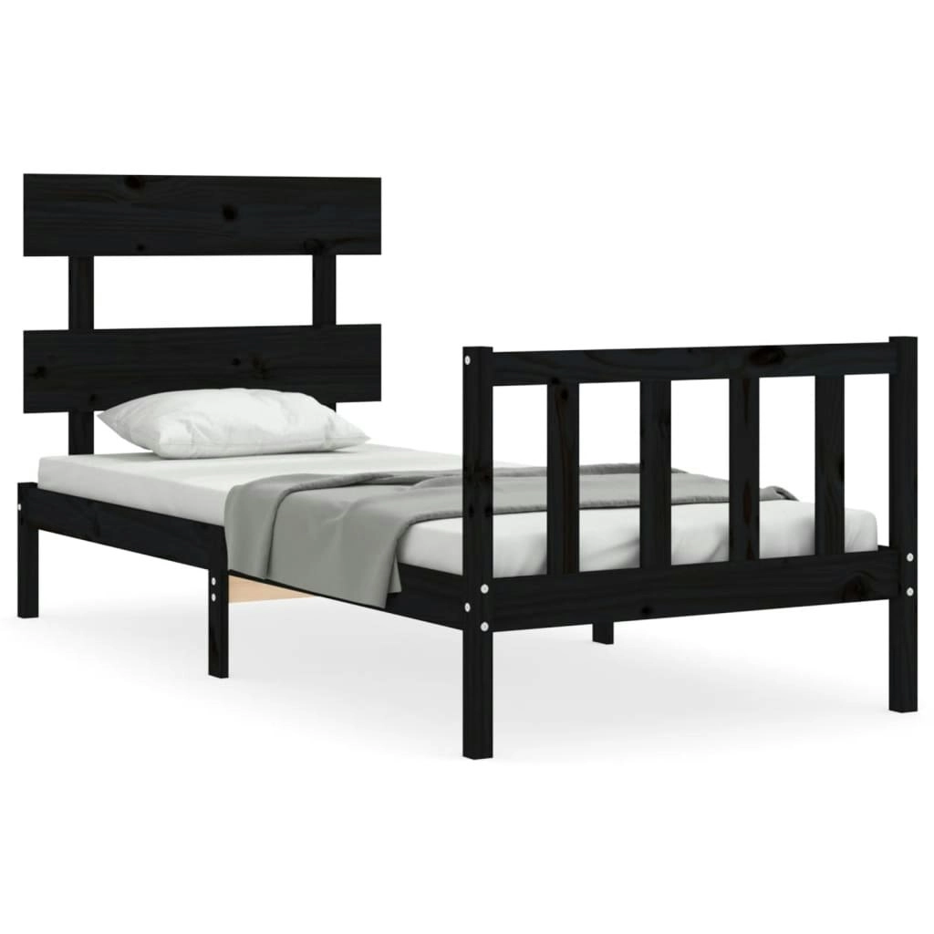 Bed Frame without Mattress Black 90x190 cm Solid Wood Pine 3193240