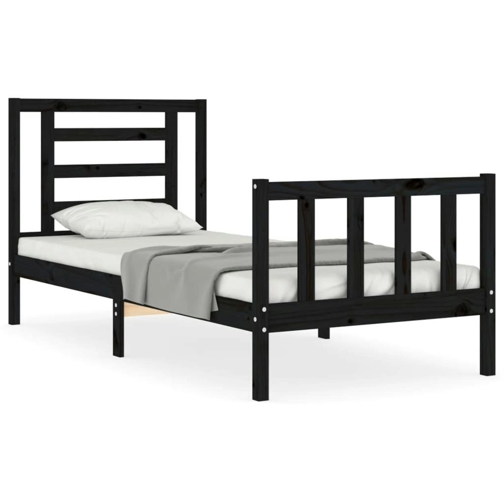 Bed Frame without Mattress Black 90x190 cm Solid Wood Pine 3192850