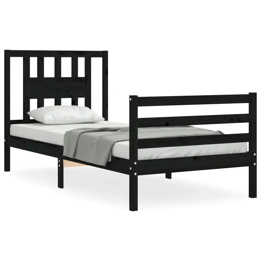 Bed Frame with Headboard Black 92x187 cm Single Size Solid Wood 3194540