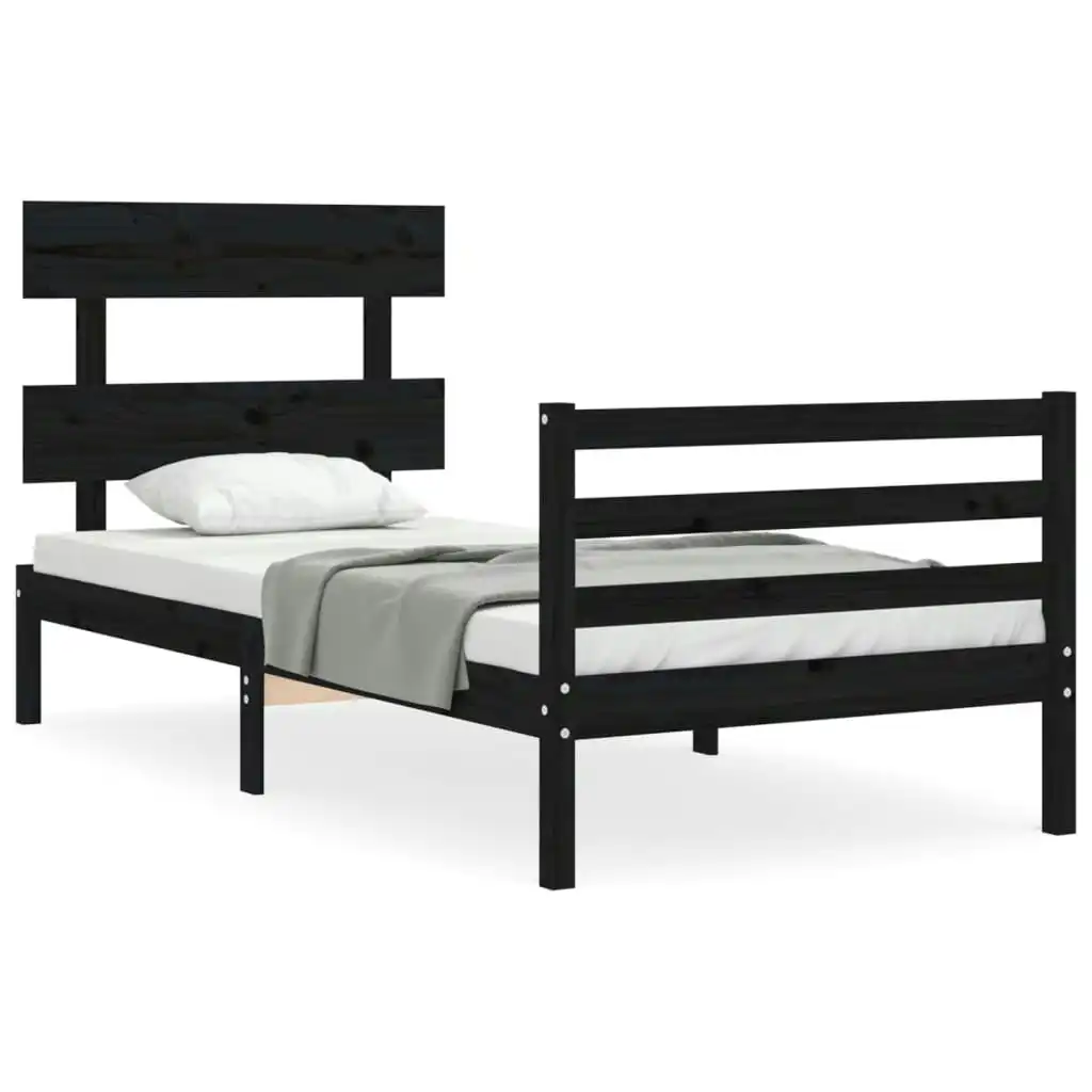 Bed Frame with Headboard Black 92x187 cm Single Size Solid Wood 3195060