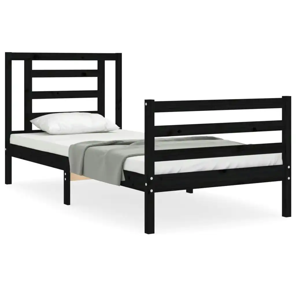 Bed Frame with Headboard Black 92x187 cm Single Size Solid Wood 3194670