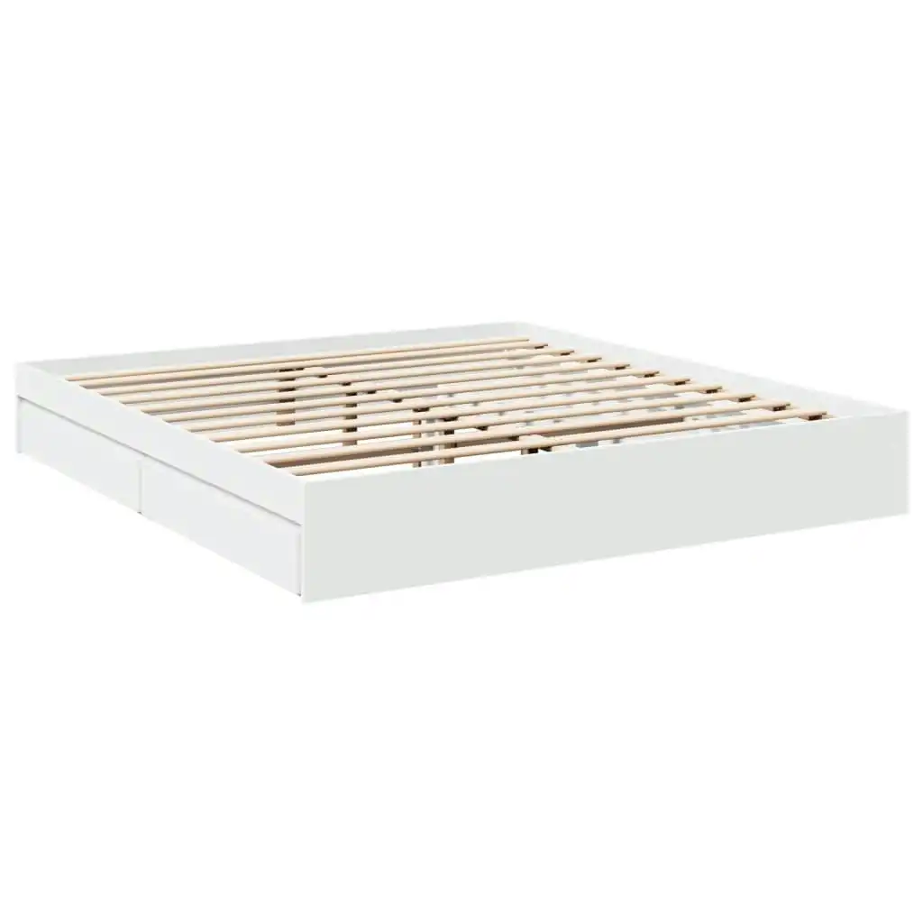 Bed Frame with Drawers White 183x203 cm King Size Engineered Wood 3280636