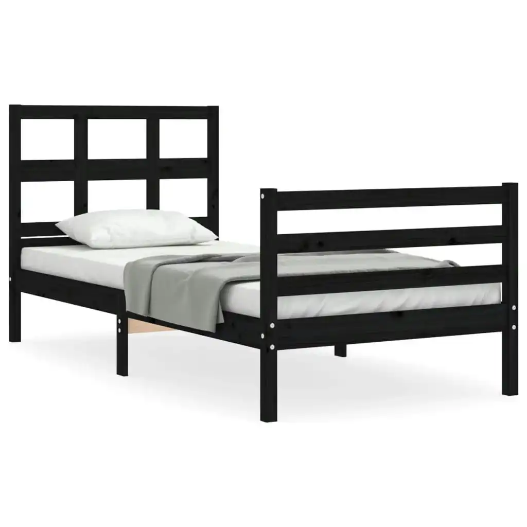 Bed Frame with Headboard Black 92x187 cm Single Size Solid Wood 3194800