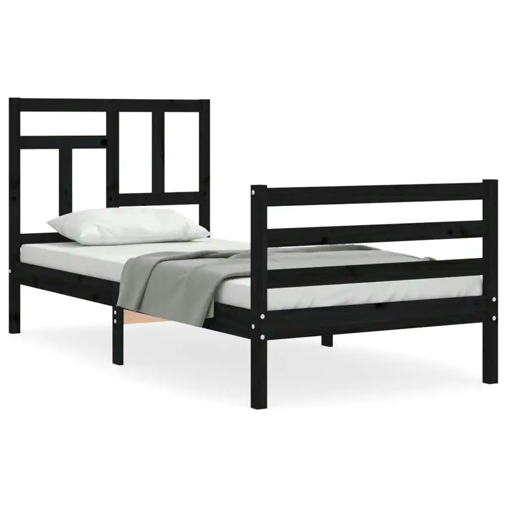 Bed Frame with Headboard Black 92x187 cm Single Size Solid Wood 3194930