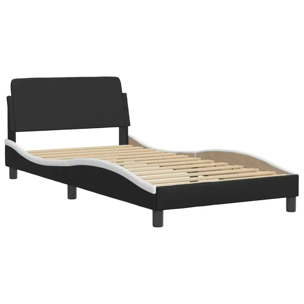 Bed Frame with Headboard Black and White 107x203 cm Faux Leather 373316