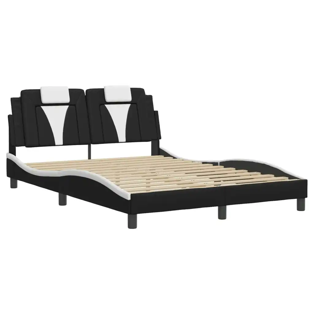 Bed Frame with Headboard Black and White 137x187 cm Double Size Faux Leather 3208132