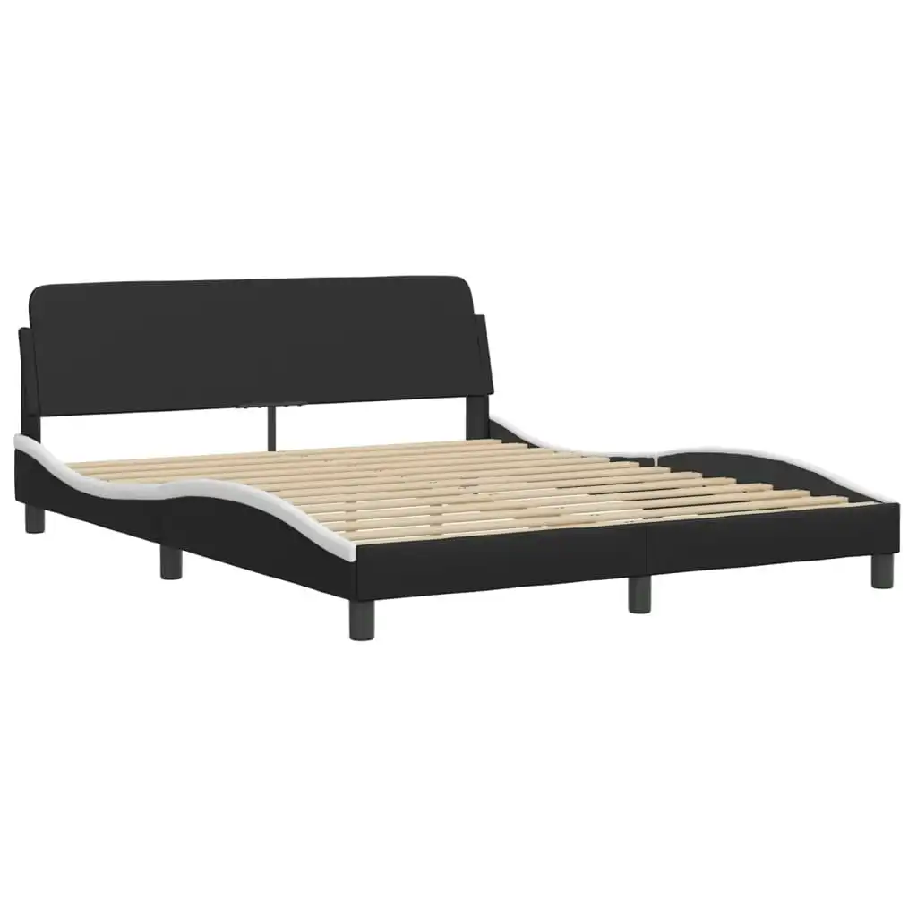 Bed Frame with Headboard Black and White 152x203 cm Faux Leather 3207679