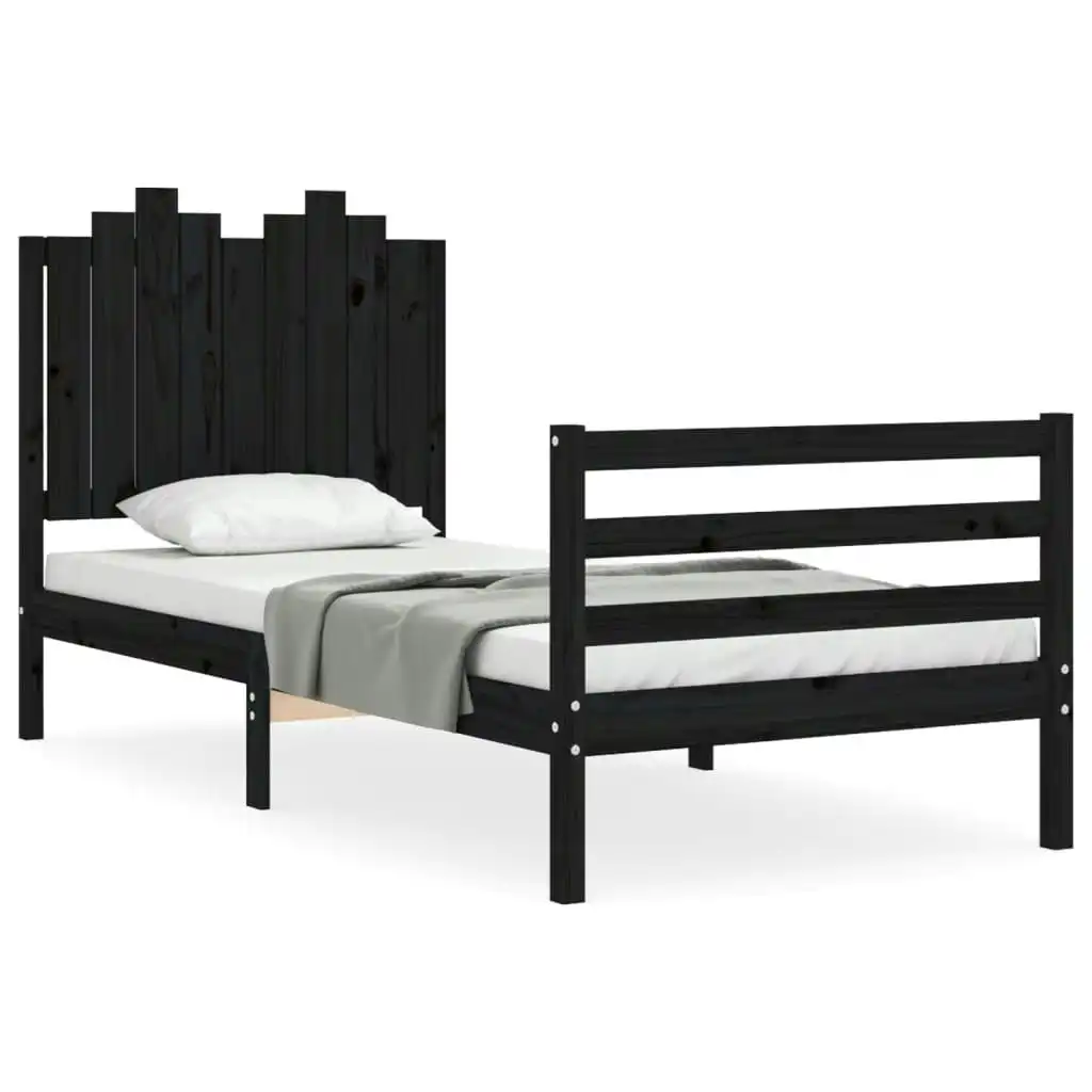 Bed Frame with Headboard Black 92x187 cm Single Size Solid Wood 3194150