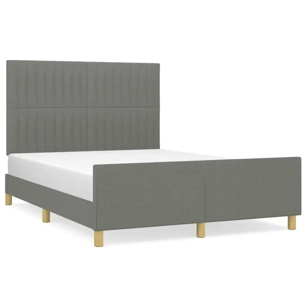 Bed Frame with Headboard Dark Grey 137x187 cm Double Size Fabric 3283081