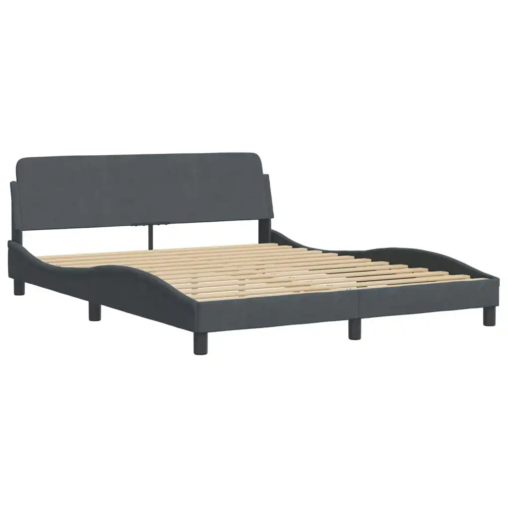 Bed Frame with Headboard Dark Grey 152x203 cm Velvet 373292