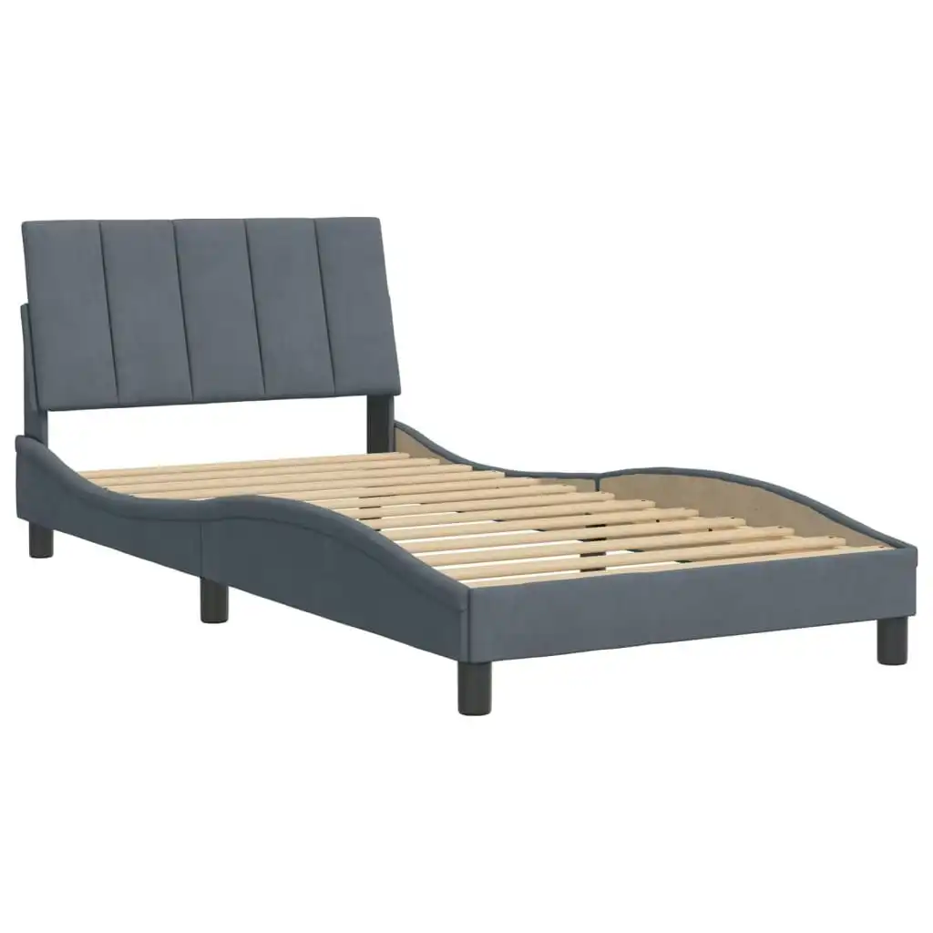 Bed Frame with Headboard Dark Grey 106x203 cm King Single Size Velvet 3208242