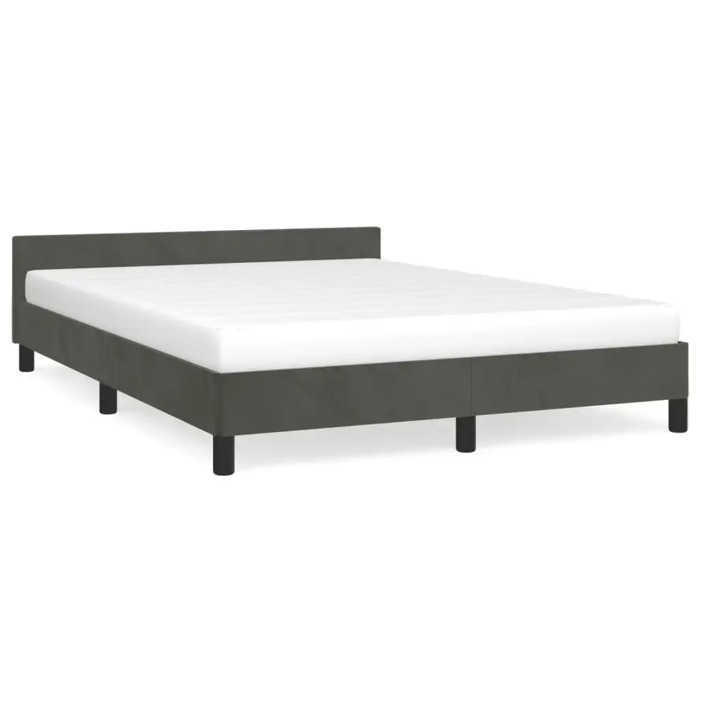 Bed Frame with Headboard Dark Grey 153x203 cm Queen Velvet 347607