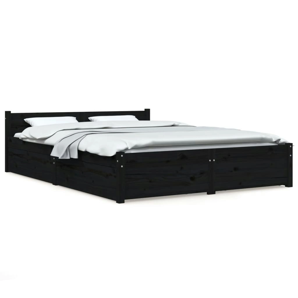 Bed Frame with Drawers Black 153x203 cm Queen Size 3103568