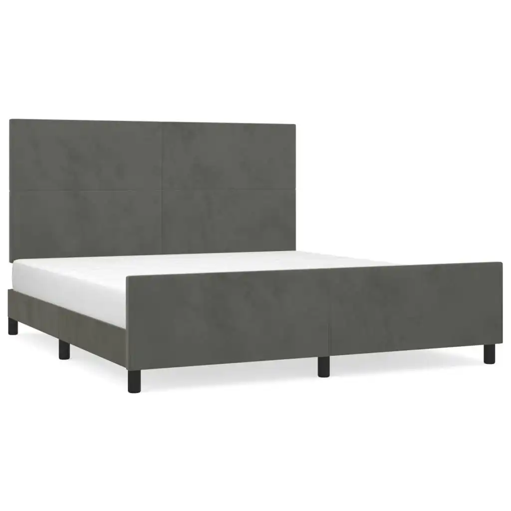 Bed Frame with Headboard Dark Grey 153x203 cm Queen Size Velvet 3283138