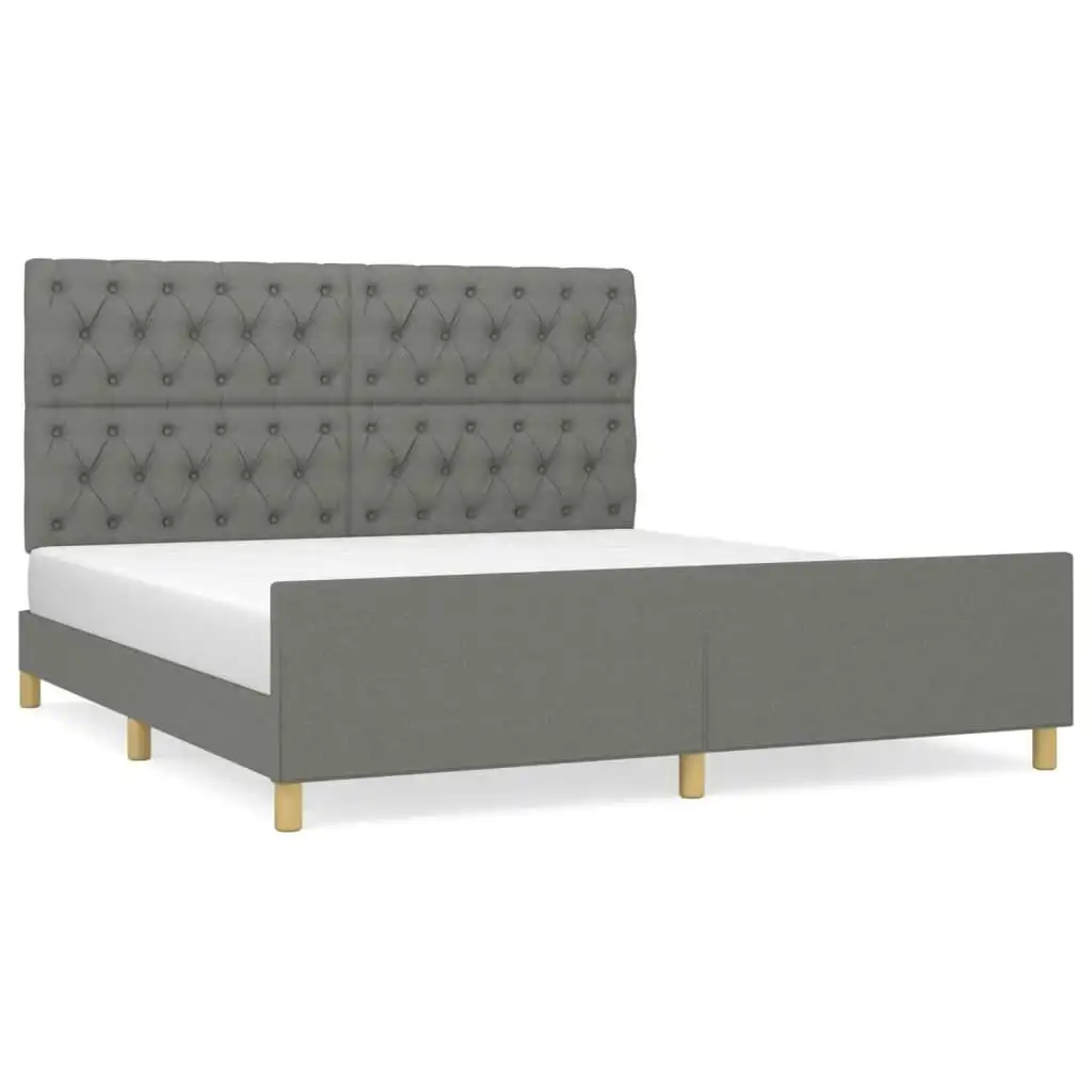 Bed Frame with Headboard Dark Grey 153x203 cm Queen Size Fabric 3283097