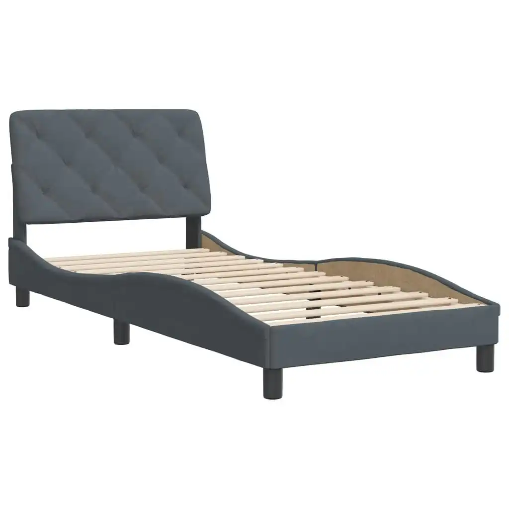 Bed Frame with Headboard Dark Grey 92x187 cm Single Size Velvet 3208246