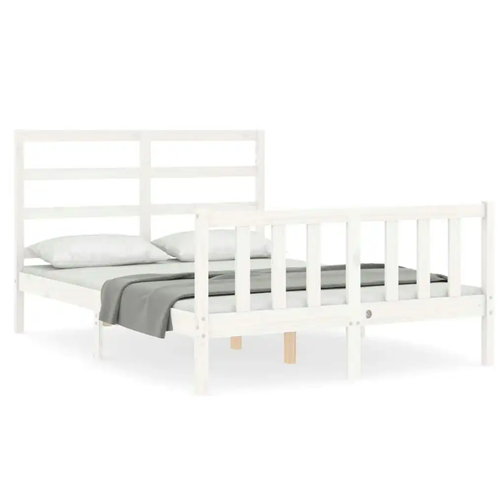 Bed Frame with Headboard White 137x187 cm Double Solid Wood 3191882