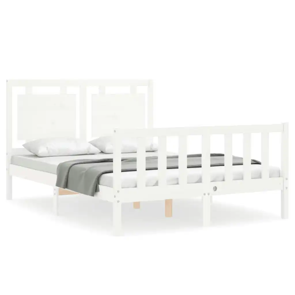 Bed Frame with Headboard White 137x187 cm Double Solid Wood 3192142