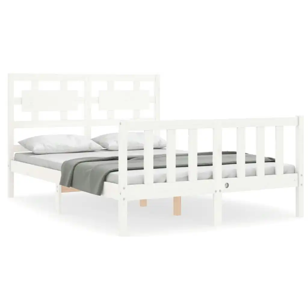 Bed Frame with Headboard White 137x187 cm Double Solid Wood 3192532