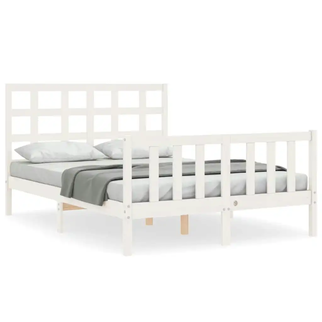 Bed Frame with Headboard White 137x187 cm Double Solid Wood 3192077