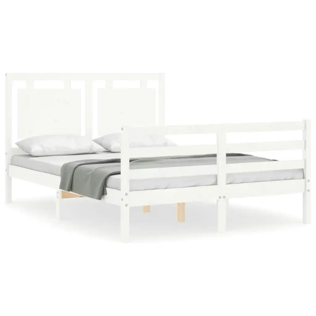 Bed Frame with Headboard White 137x187 cm Double Solid Wood 3194027